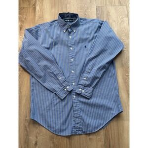 Ralph Lauren Classic Fit Striped Button Down Shirt Men Size Med Blue White Black